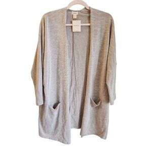 Donni Sweater Women's Beige Taupe Large One Size Open Cardigan Pockets Striped